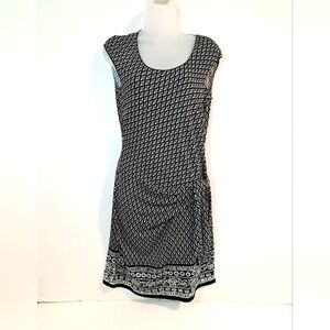 Max Studio Sheath Dress Women's Small Black White Stretchy Tie Waist Sleeveless